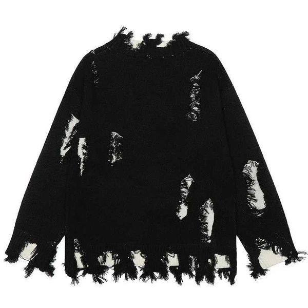 Sweaters Ripped Hip Patchwork Hop Tassel Men Sweaters Knitted Jumpers Streetwear Harajuku Oversized Sweaters Knitwear
