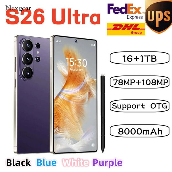 b Unlocked S26 Ultra Phone Cell phone 5G 4G LTE 6 9 inch Punch hole Full Screen Fingerprint 20MP Camera English Email Video Global Version Display Face