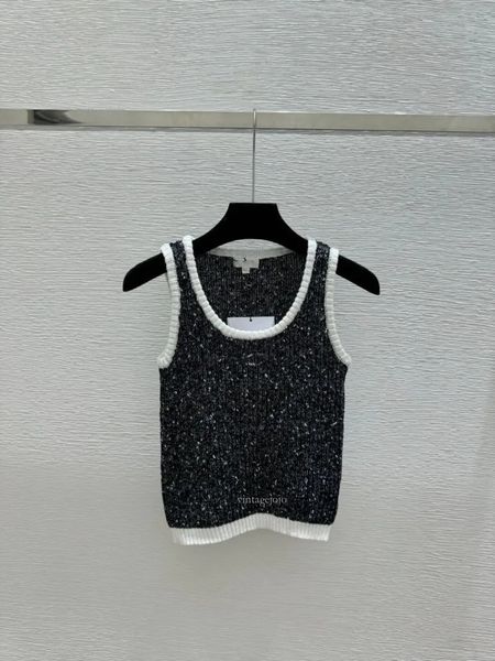 High Quality Summer Tops Women Designer Tweed Knit Tank Top Contrast Trim Sleeveless Camisole Casual Luxury Tank Top Women