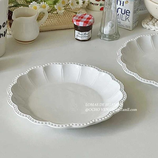 Deep French Style Beading Plates Simple Underglaze Colour Ceramic Tablewares Household Western-style Dessert Flower Plate J260602