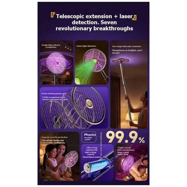 B97A-Telescopic Swatter 2-In-1 Mosquito Killer Rechargeable With Light Trap And Electric Shock New J260709