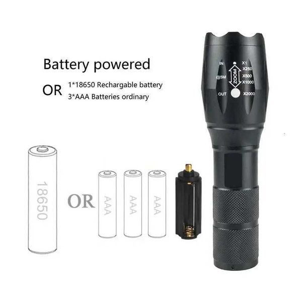 Power LED Flashlight Tactical High Flashlight Aluminum Alloy Telescopic Zoom Torch Lamp for Outdoor Camping Fishing Emergency C260710