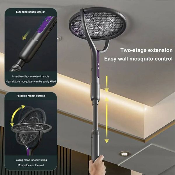 2 in 1 USB Rechargeable Extendable Swatter with Rotating Head Purple Mosquito Trap Light for Indoor Outdoor Camping J260709