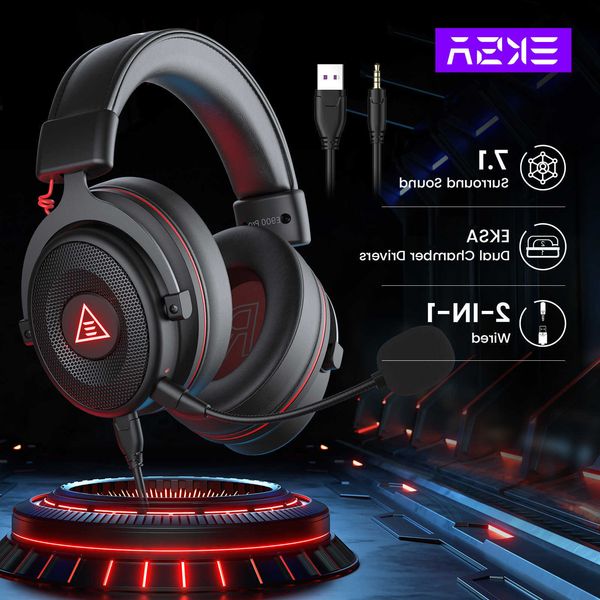 PC EKSA Gaming Headphones Over-EarE900 Pro 71 Surround Wired Headset Gamer with Detachable Noise Cancelling Mic for PS5/Xbox D260710