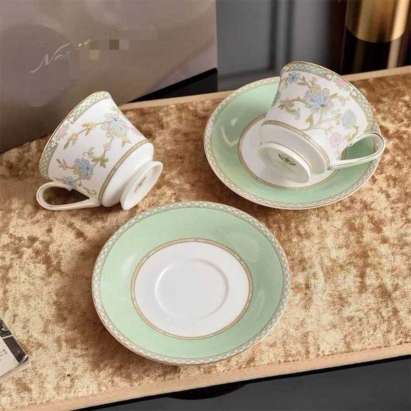 Bone Coffee Cup -Style And Saucer Gift Set Kitchen Supplies Rose Plant Print Double Cup And Saucer Pastoral Style J260710