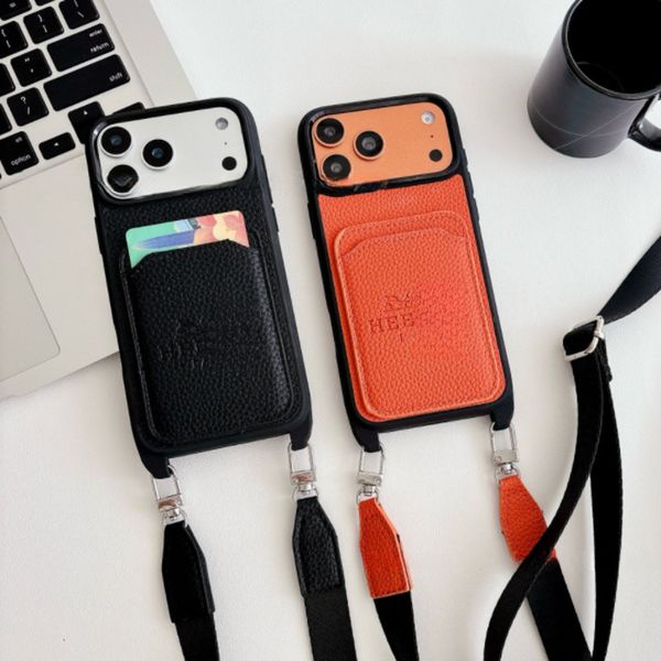 5A Designer Phone Case Coque Telephone Luxe Elegant Letter Design Suitable For 17 Phone Case Leather Card Holder Ip 16 Pro Max Crossbody Strap Slot 15 Protective Case