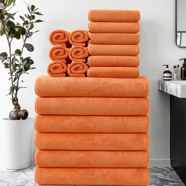 Towel Luxury Designer 18 Piece Set Towel Square Absorbent face Soft Coral Fleece Face Washing Bathing Bath Bathroom Towels H 240730 Free Shipping Bath 13
