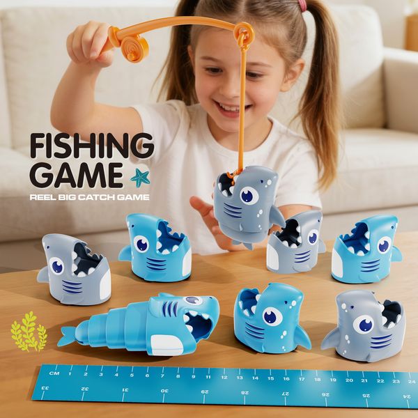Retractable Fishing Game Toy Set, 2 Players Crocodile Shark Tabletop Battle Game, Kids Early Educational Parent-child Toy