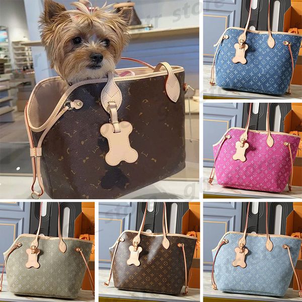 2026 Designer Dogs Carrier Tote Fashion Forward Luxury Pet Tote Bag Multi-Color Monogram Denim Dog Cat Carrier with Bone Charm High-End Pet Travel Handbag