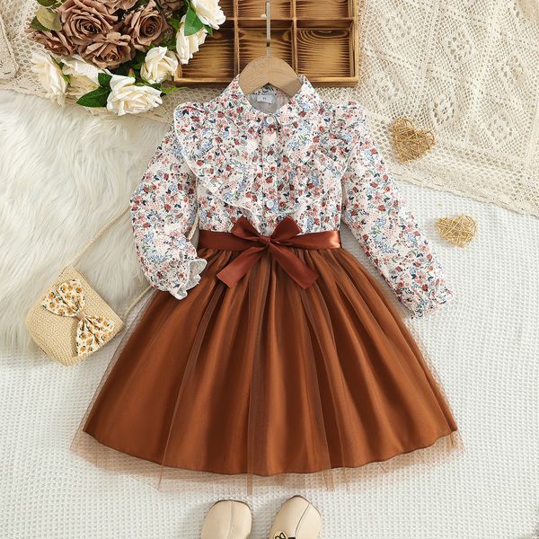 Girls' Vintage Floral Shirt Collar Mesh Princess Autumn — compare prices at CompareOffers