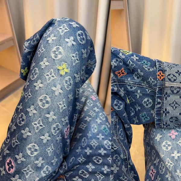 Denim jeans autumn Embroidery Women designer pants high end jacquard loose and slim fit Long pants wide leg fashion Cotton jeans 444A#