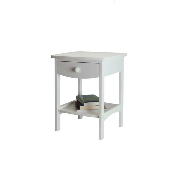 White Wooden Bedside Table With Drawers And Shelves, Suitable For Bedroom Decoration