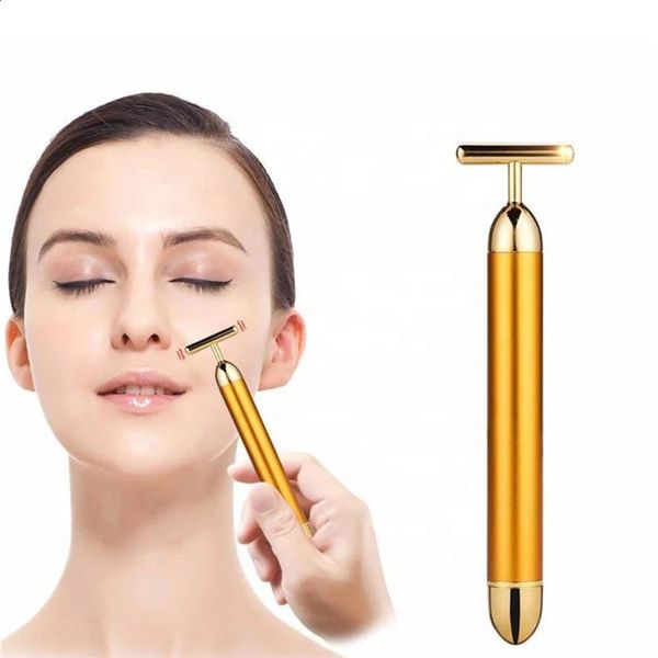 24K Electric Face- Rose Gold Stick T-Shaped Tacial Massager Skin Electric Beauty Instrument 260707