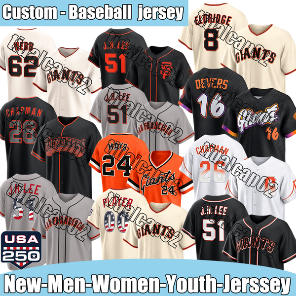 San Francisco Giant Jersey #51 J. H. Lee #26 Chapman #14 Bailey #31 Wade Jr. #58 McCray Jerseys #62 Webb #2 Adames #5 Yastrzemski #37 Luciano #59 Encarnacion Custom Baseball Jerseys