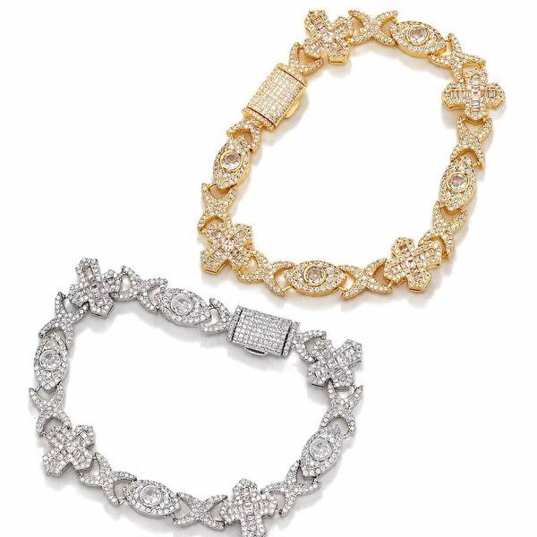 Infinity Eye Design 15mm Cuban Chain Moissanite 925 Silver and Gold Plated Heart-Shaped Cross Bracelet Men's RTS Hip-Hop Jewelry