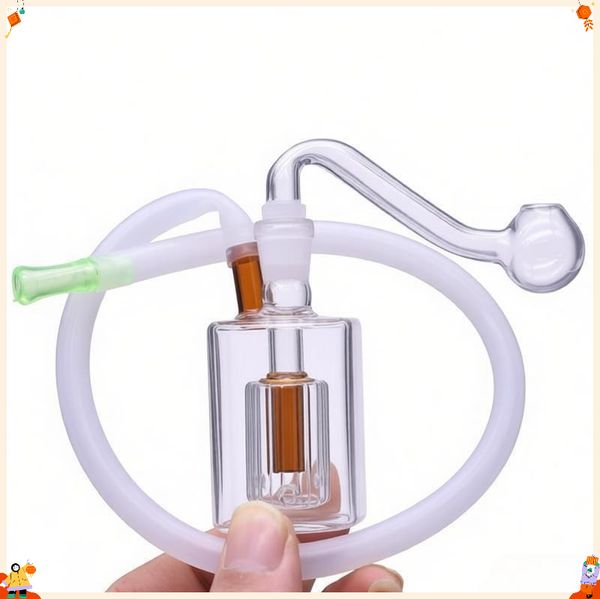 Wholesale Colorful Small Portable 10mm Male Glass Oil Burner Pipe bong pipe cheap Smoking water bongs with glass oil banger Bowl and silicone hose straw