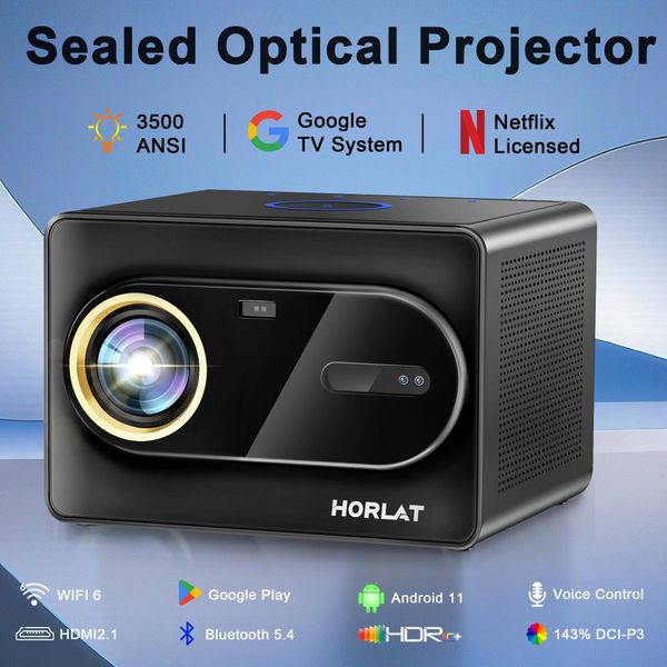 HORLAT Sealed Optical Google TV 3500ANSI BT Voice Control Auto Focus WiFi 6 4K UHD Home Theater Movie Projector 26Y0713