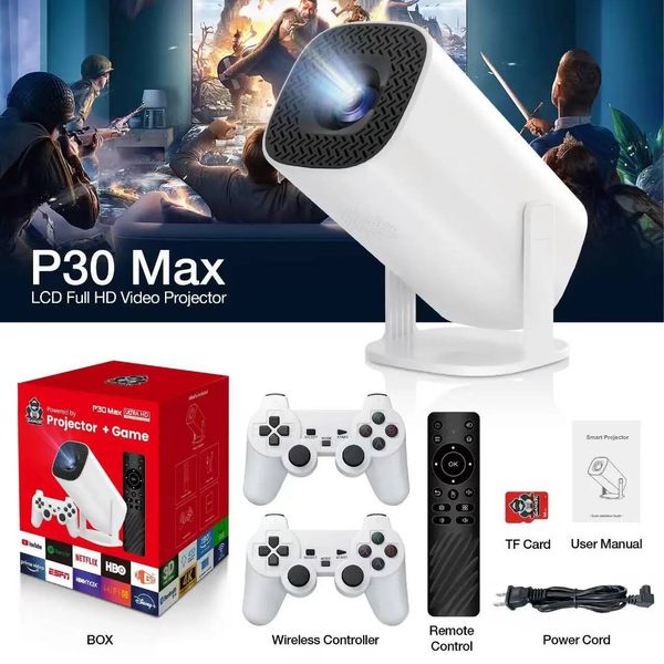 3D Projector P30MAX Retro Video Game Console Wireless Controller 4K ULTRA HD plug and play Android11 BT5.0 720P Home Cinema W260713