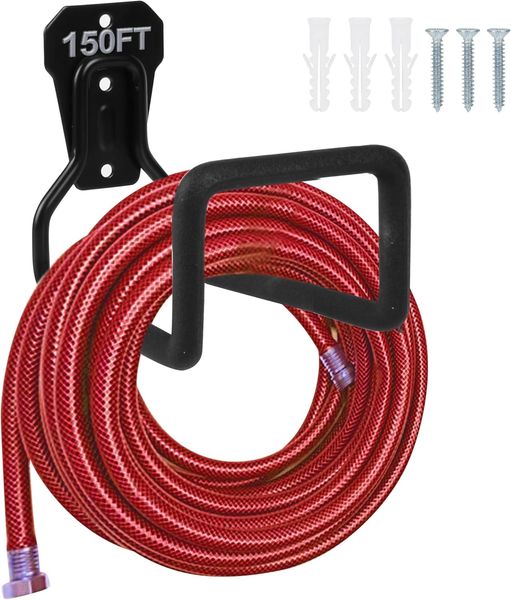 Metal Garden Hose Holder - Heavy Duty Hose Hanger Wall Mounted for Outside Yard, Sturdy Hose Reel Hose Hooks for Water Hose, Extension Cords