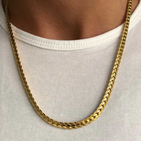 Flat Punk 4/7mm Snake Embossing Chain Necklace Gold/Silver Color Stainless Steel Chains For Men Women Fashion Jewelry 18-29 H260713