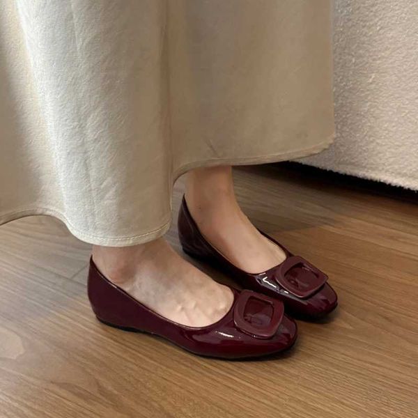 Loafers Square Wen Buckle Decor Shoes Slip Soft Leather Daily Off Shoes Casual Walking Dress Shoes Ladies Balleri