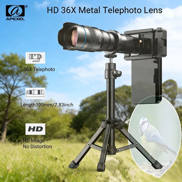 APEXEL New Metal 36X Telephoto Zoom Lens with Tripod Universal Clip Telescope iPhone Smartphones for Camping Hiking J260713
