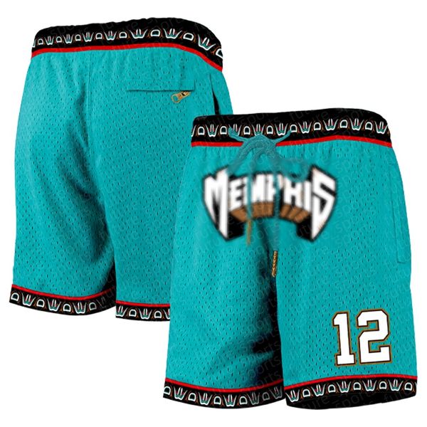Men's 12 green fashionable embroidered basketball retro shorts, cool quick drying sports casual pocket shorts