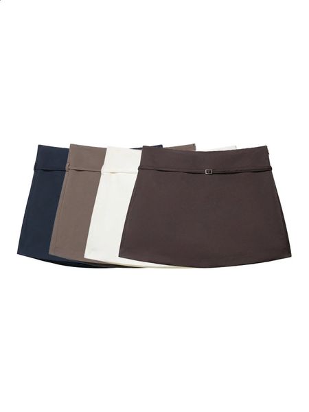 Women's Solid Colour Skort with Belt Side Zipper Casual Shorts Skirts Fashionable And Stylish Clothing