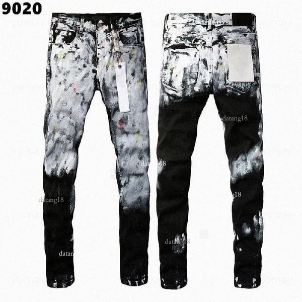 Designer purple Brand Black Jeans for Men Ripped Slim Fit Denim with Rock Hip Hop Style High End Quality Purples Denim Trousers of Premium Quality 436 8cf