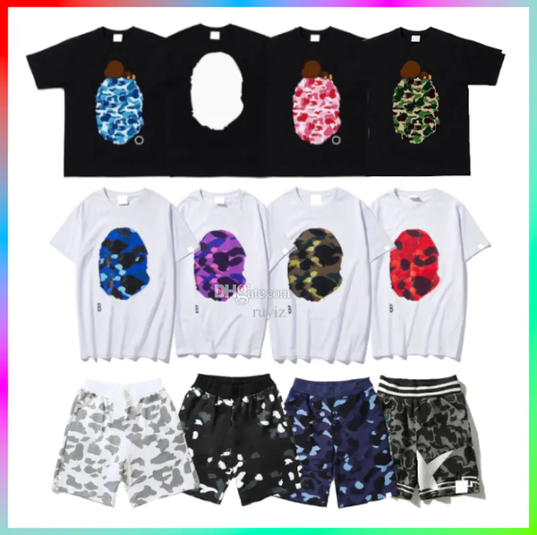 Designer Men's T-Shirts Tees Side Double Sided Camouflage Shark Tshirts Graphic Colourful Cashew Lightning Cotton Shirts