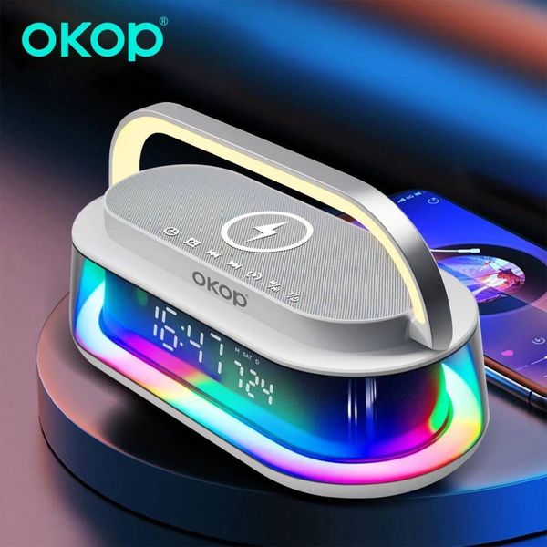 OKOP 4-in-1 Functionality Bluetooth Speaker,Smart Alarm Clock,Wireless Charger & RGB Night Light Subwoofer Speaker W260715