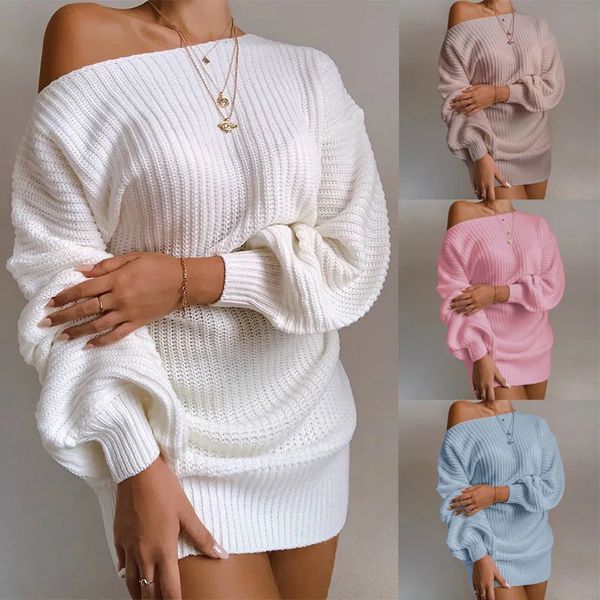 Sweaters Women Fashion Autumn Winter Europe Casual off-the-shoulder Lantern Sleeve Sweater women's Clothing HHX7