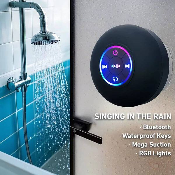 Portable Wireless Bluetooth Speaker LED Light IPX4 Waterproof Loudspeaker Outdoor Bathroom Large Suction Cup Stereo Sound Box W260715