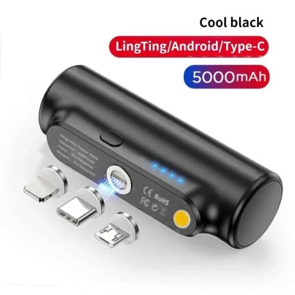 New 5000mAh Mini Magnetic Capsule Power Bank Emergency Charger Backup External Battery Suitable for Type-C iphone Samsung C260716