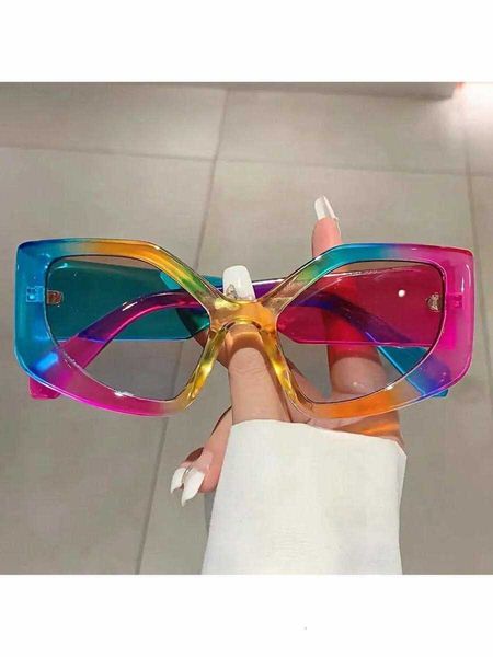 1 Pair Y2K Rainbow Polygonal Eyeglasses For Women Men Gradient Decorative Fashion Eyewear Summer Street Party Photo Accessories C260717