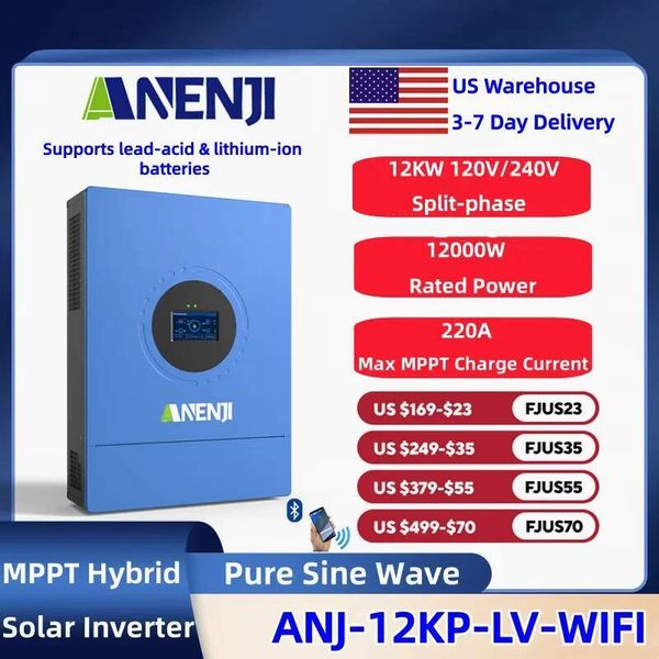 ANENJI 12KW Split Phase 120V/240V Hybrid Solar Inverter Built 220A MPPT With WiFi Bluetooth For 48V LiFePO4/Lead Acid Batteries