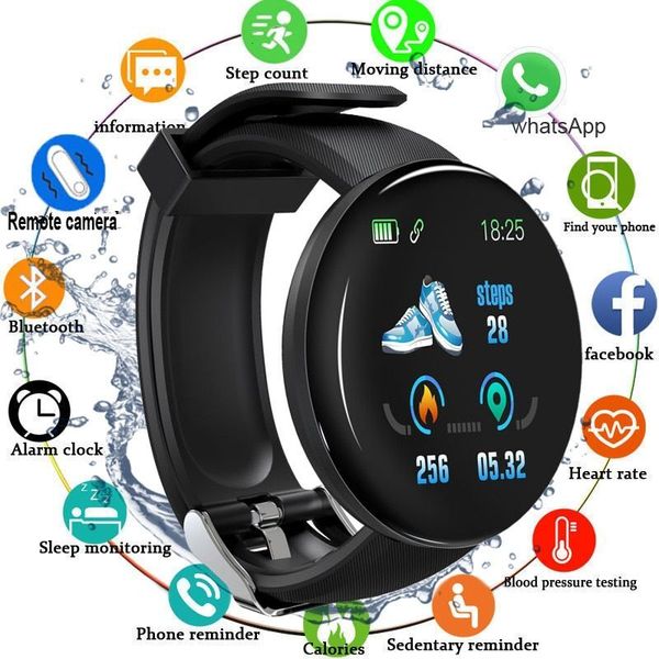 D18 Smart band Watch Heart Rate Monitor Men's Women's Smartwatch Round Fitness Digital Watches for Men Women Band Bracelet PK D20 Y68