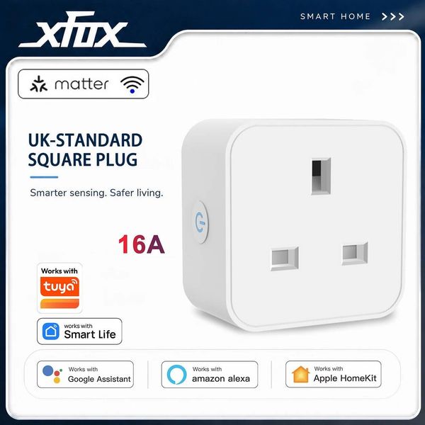 Xfox Tuya Matter UK Plug 16A WIFI Smart Home Outlet with SmartLife HomeKit Amazon Alexa Google Assistant W260720
