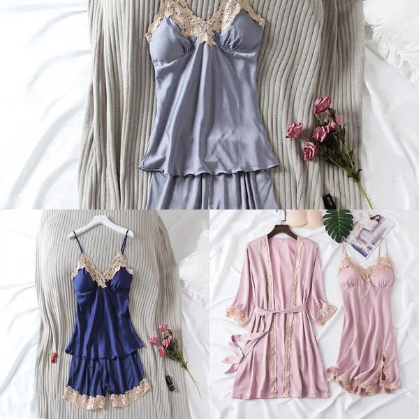 Robe 5PCS Sexy Female Set Satin Rayon Bathrobe Women Kimono Bath Gown Loose Sleepwear Nightwear Bridesmaid Robes Suit Homewear J260720