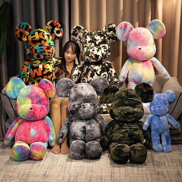 Hot-selling trendy online brand bear figurines, vividly dyed bear fur plush dolls, home decorations, throw pillows, cushions H260728