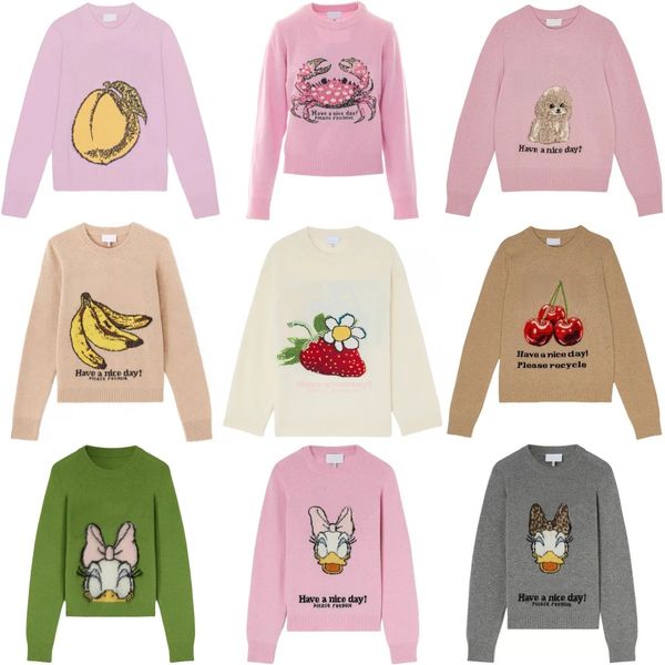 Women Knitted Wool Sweaters Jacquard Soft Cotton Tops Crew …