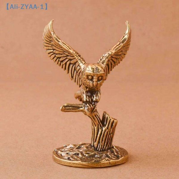 ZYAA-11Pcs Antique Solid Brass Owl Miniature Figurines Retro Copper Animal Tea Pet Desktop Ornament Decor Crafts 26Y0401