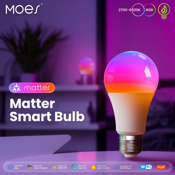 MOES Tuya Matter WiFi Smart Bulb Dimmable Led Light 16 Million RGB Colors E27 Candle Lamp Voice Control Alexa Google Home 260324