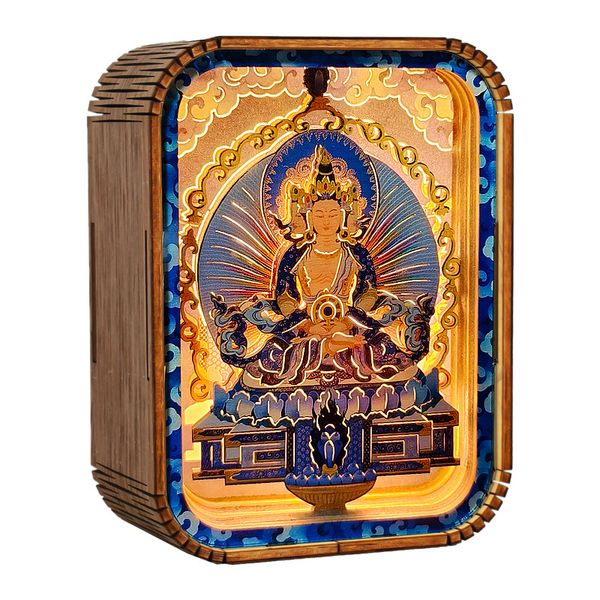 Buddha Statue 3D Wooden Carving Lamp, Zen Style Entrance Decor, Chinese Creative Night Light Customizable
