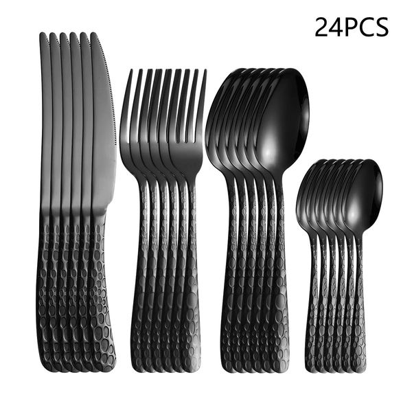 4/6/16/24pcs Black stainless steel cutlery knife fork and spoon set Home kitchen utensils Holiday dinner tableware 260324