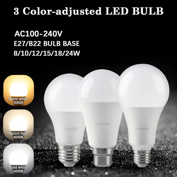 4pcs E27 B22 Light Bulb 3 Color Temperature AC 220V 100V 18W 24W CCT Memory Function Color Temp Reset Light for Bedroom 260324