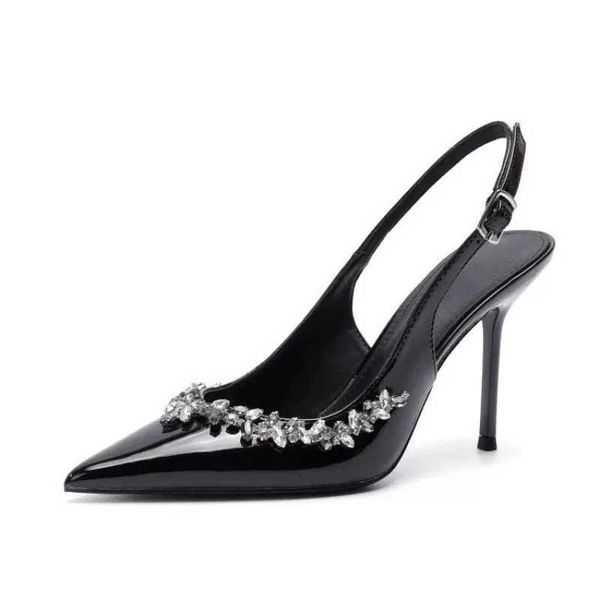 Designer Pointed Rhinestone Patent Leather Heels
