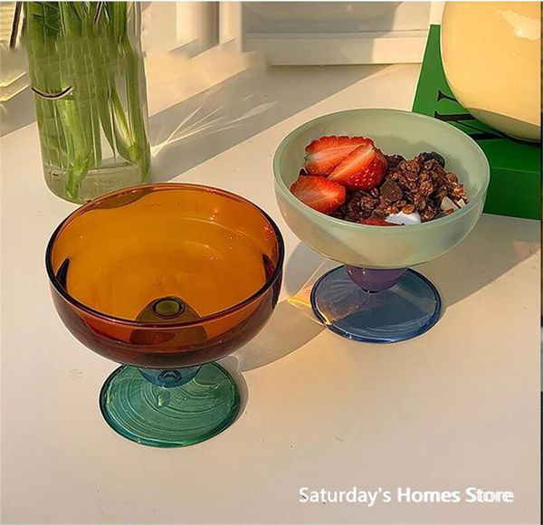 Clorful Glass Goblet Fru Ice Cream Dessert Bowl Clorful Transparent Mug Fruit Salad Borosilicate Glass Bowl Heat Resistant Glass 260326