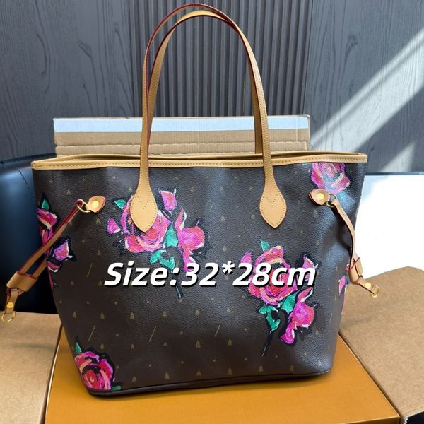 L91 Designer-style Casual Large-Capacity Tote Bag Rose-Print Tote Bag Everyday Versatile Shoulder bag