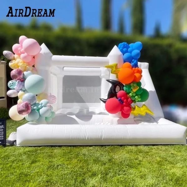 Free delivery Commercial Kid slide Jumping Party White Inflatable Wedding Bounce House With Ball Pits Bouncy Castle jumper Houses For Outdoor fun with blower